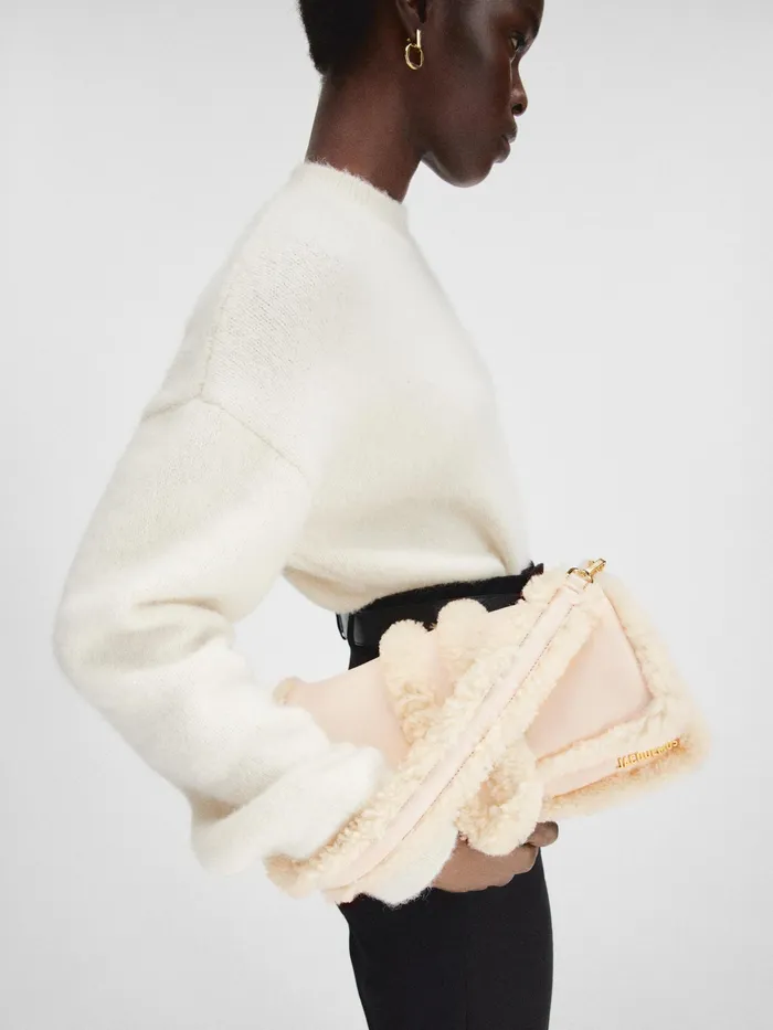 JACQUEMUS Crossbody and Handbags Puffed Shearling Flap Bag Light Beige 8211 Women
