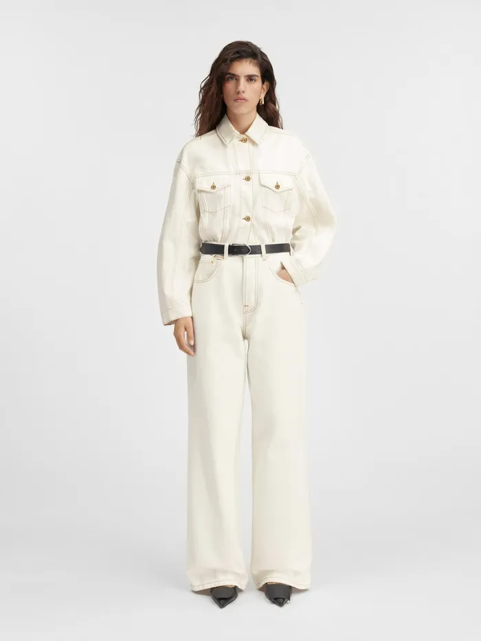 JACQUEMUS Denim Curved Denim Jacket Offwhitetabac 8211 Women