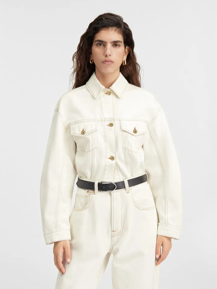 JACQUEMUS Denim Curved Denim Jacket Offwhitetabac 8211 Women