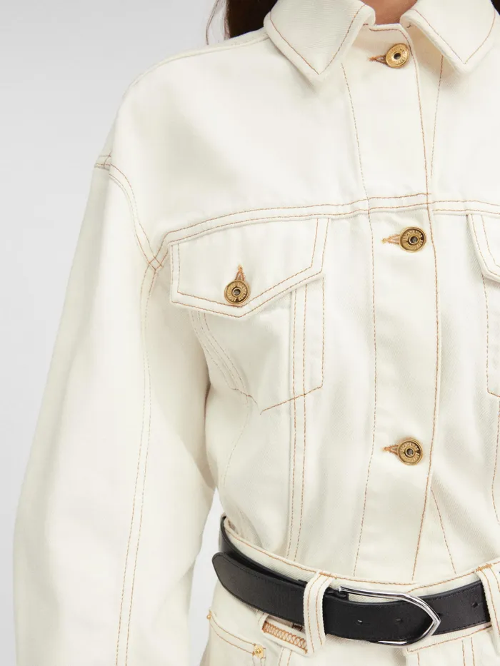 JACQUEMUS Denim Curved Denim Jacket Offwhitetabac 8211 Women
