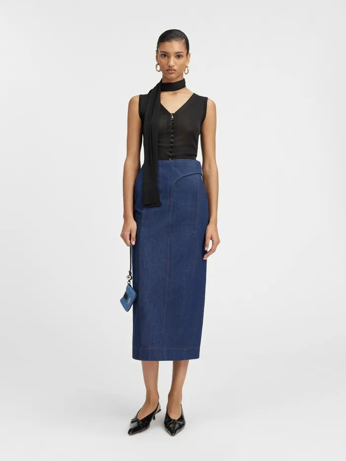JACQUEMUS Denim Denim Pencil Skirt Navybrown 8211 Women