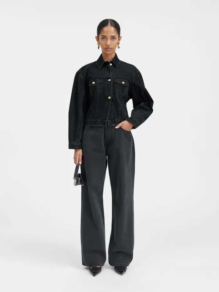 JACQUEMUS Denim Round Denim Jacket Black 8211 Women