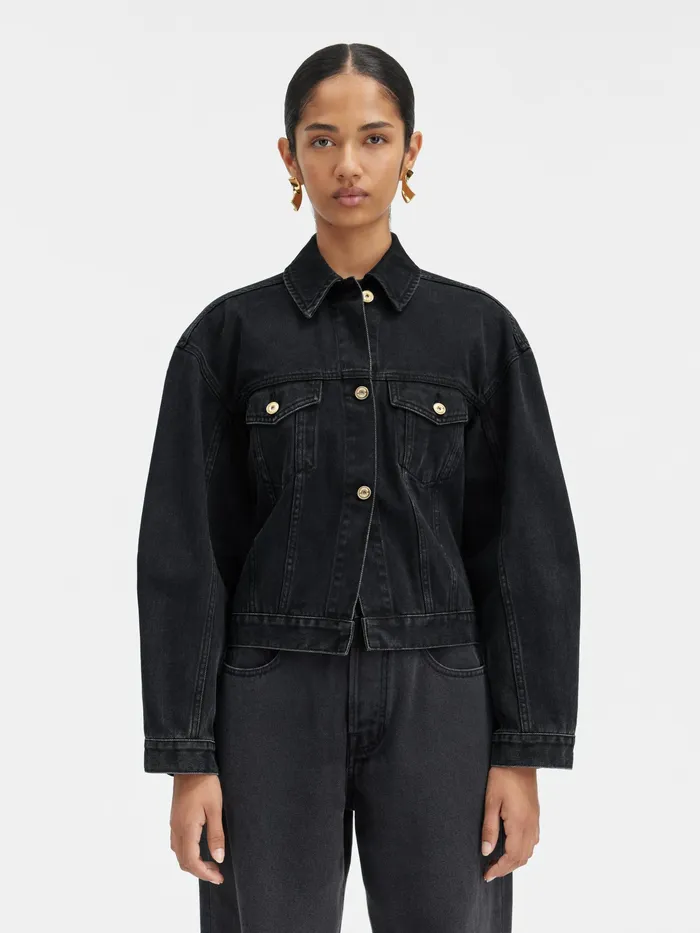 JACQUEMUS Denim Round Denim Jacket Black 8211 Women