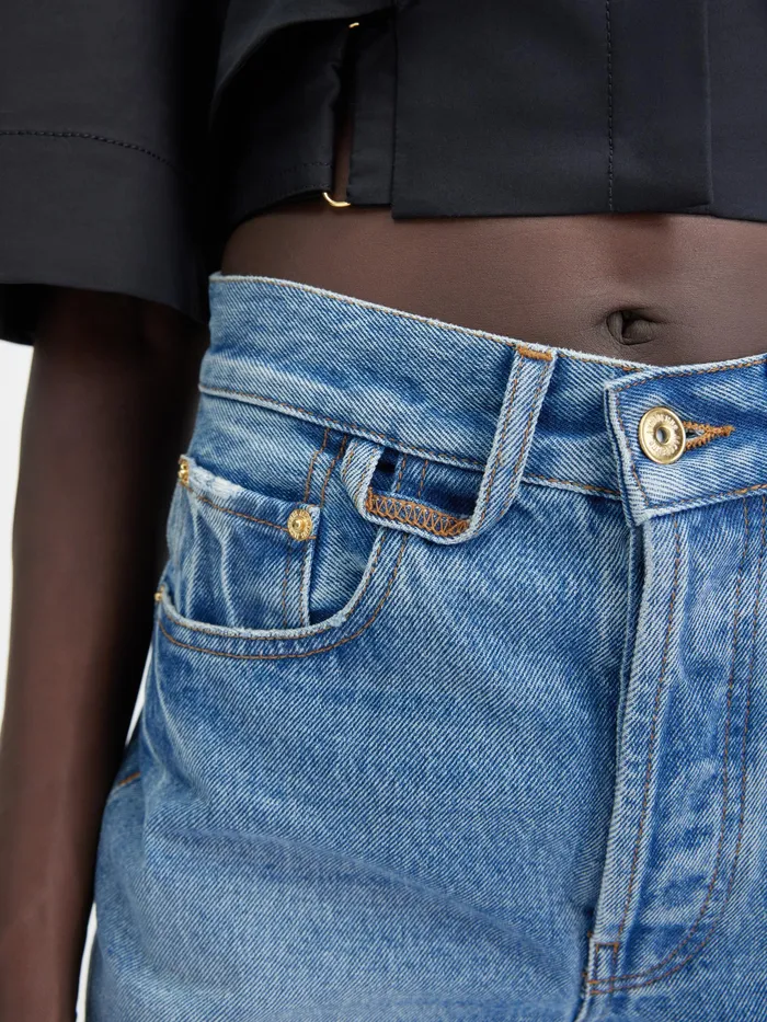JACQUEMUS Denim Straight Leg Jeans Bluetabac 2 8211 Women