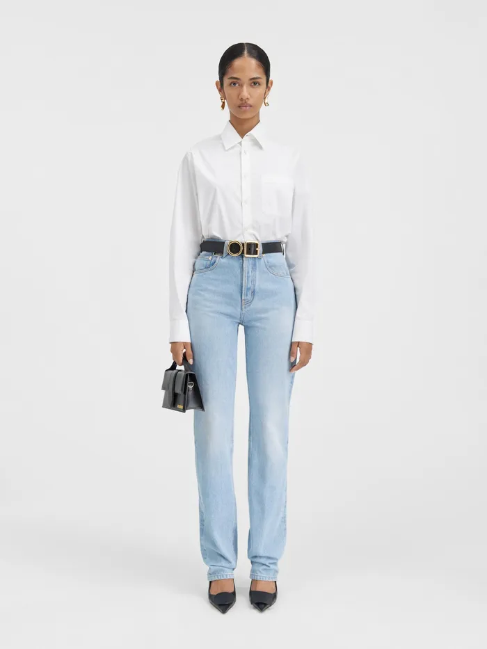 JACQUEMUS Denim Straight Leg Jeans Light Bluetabac 8211 Women