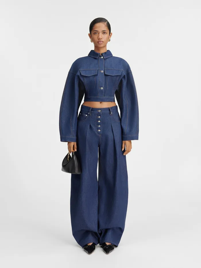 JACQUEMUS Denim Wide Curved Jeans Navybrown 8211 Women