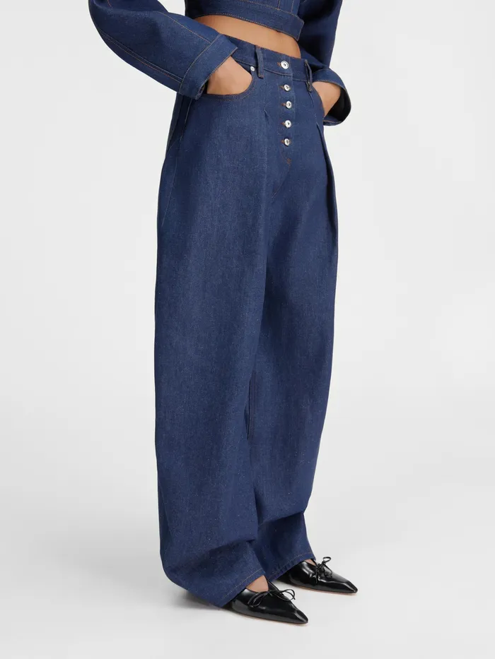 JACQUEMUS Denim Wide Curved Jeans Navybrown 8211 Women