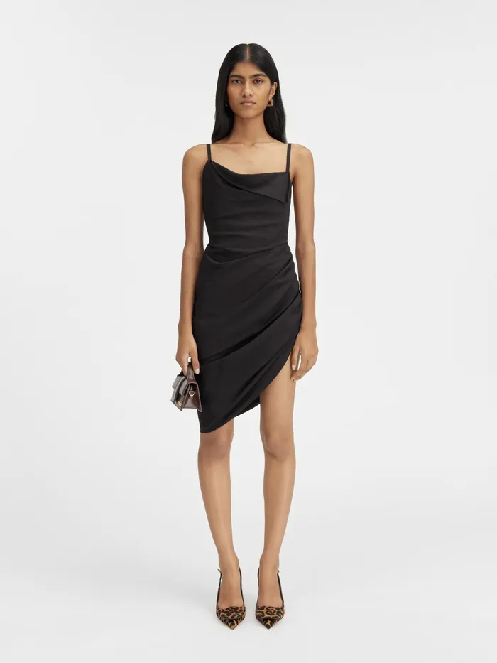 JACQUEMUS Dresses and Skirts Asymmetric Draped Mini Dress Black 8211 Women