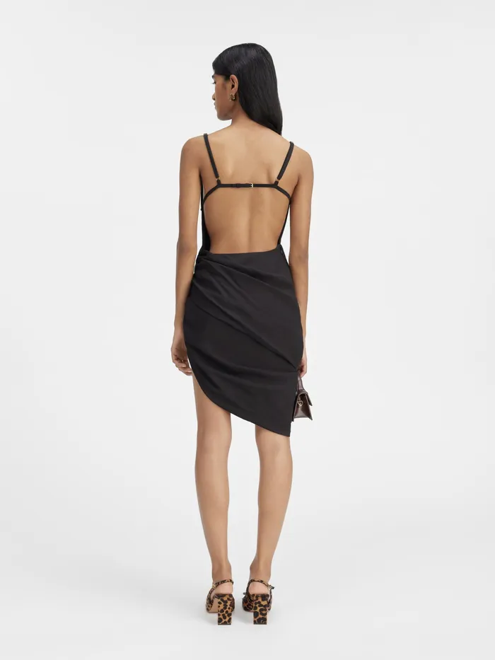 JACQUEMUS Dresses and Skirts Asymmetric Draped Mini Dress Black 8211 Women