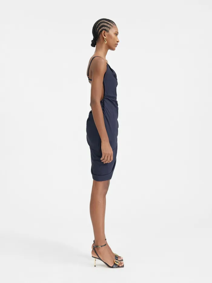 JACQUEMUS Dresses and Skirts Asymmetric Draped Mini Dress Dark Navy 8211 Women