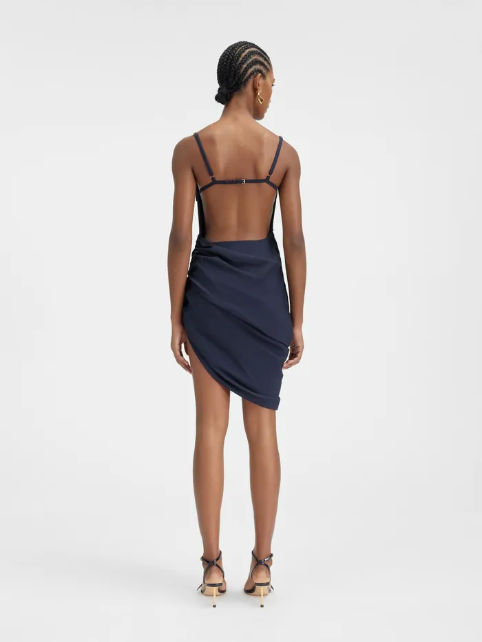 JACQUEMUS Dresses and Skirts Asymmetric Draped Mini Dress Dark Navy 8211 Women