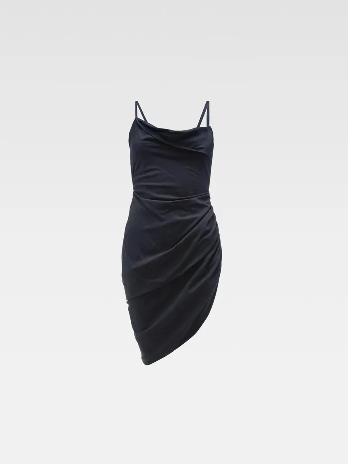 JACQUEMUS Dresses and Skirts Asymmetric Draped Mini Dress Dark Navy 8211 Women