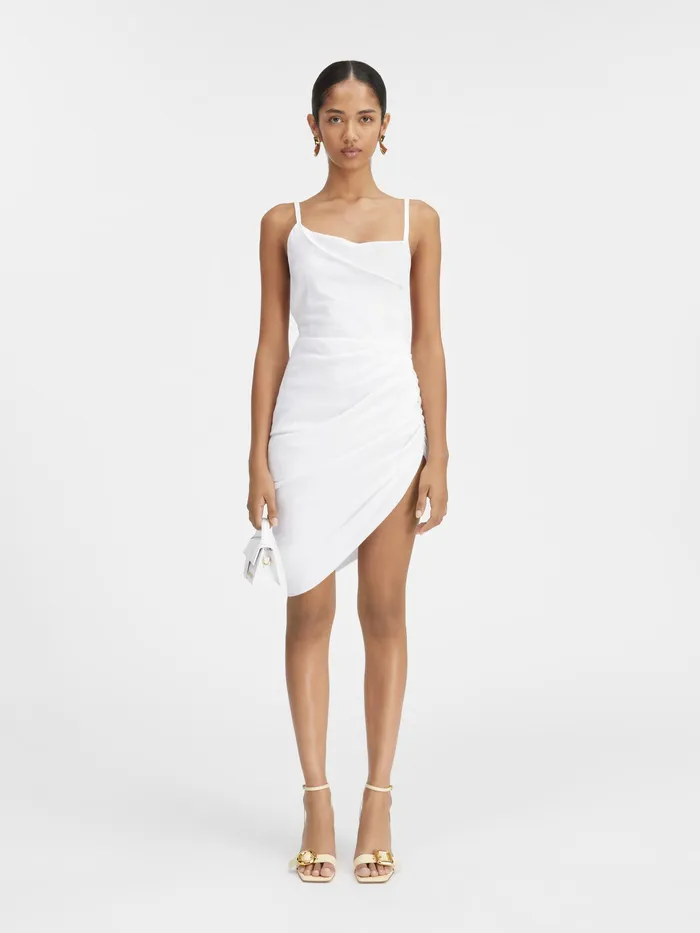 JACQUEMUS Dresses and Skirts Asymmetric Draped Mini Dress White 8211 Women