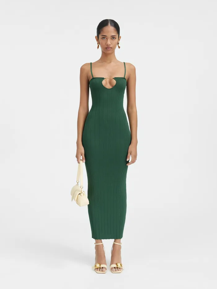 JACQUEMUS Dresses and Skirts Knitted Lingerie Dress Dark Green 8211 Women
