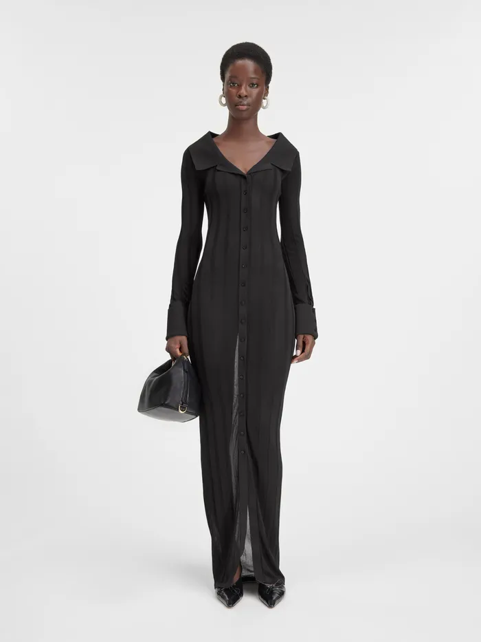 JACQUEMUS Dresses and Skirts Knitted Long Shirt Dress Black 8211 Women