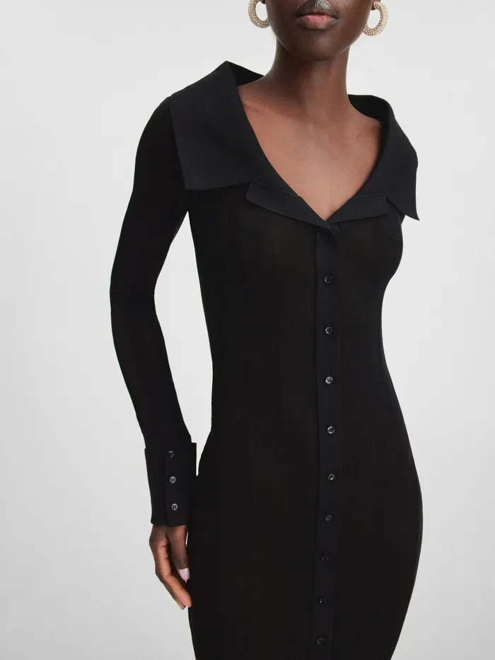 JACQUEMUS Dresses and Skirts Knitted Long Shirt Dress Black 8211 Women