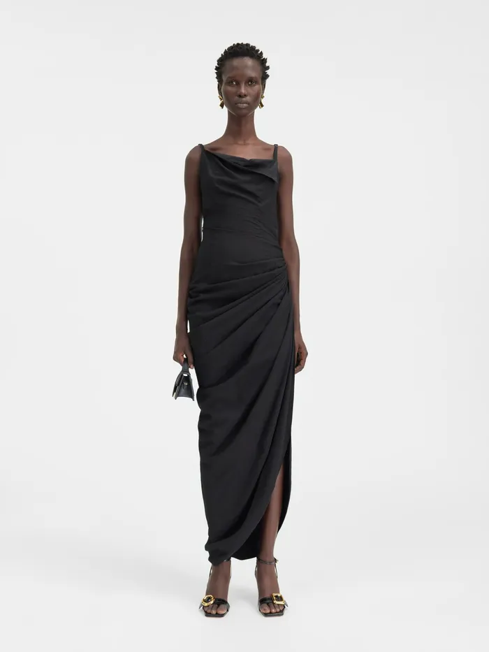 JACQUEMUS Dresses and Skirts Long Asymmetric Draped Dress Black 8211 Women