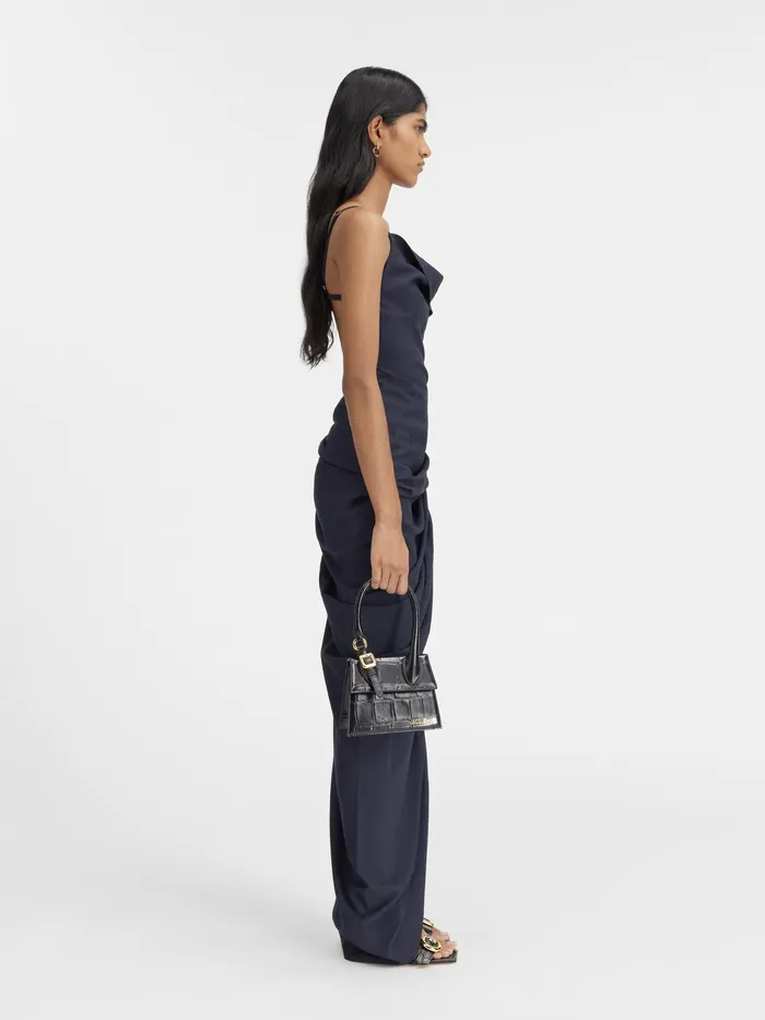 JACQUEMUS Dresses and Skirts Long Asymmetric Draped Dress Dark Navy 8211 Women