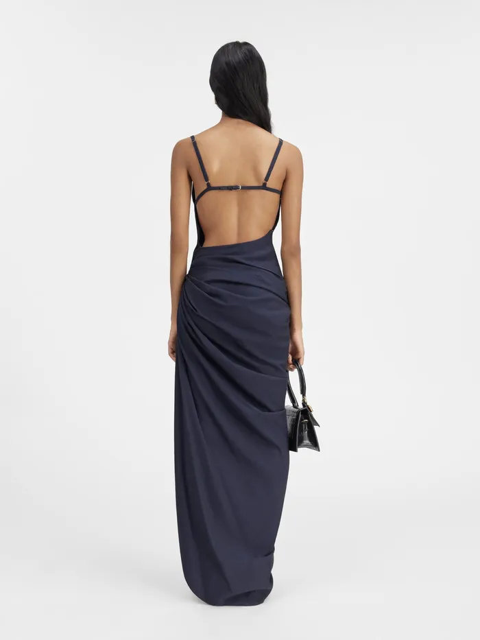 JACQUEMUS Dresses and Skirts Long Asymmetric Draped Dress Dark Navy 8211 Women