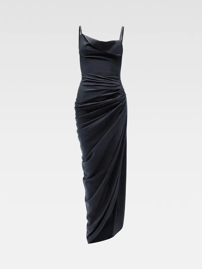 JACQUEMUS Dresses and Skirts Long Asymmetric Draped Dress Dark Navy 8211 Women