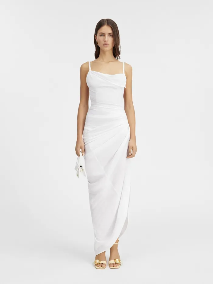 JACQUEMUS Dresses and Skirts Long Asymmetric Draped Dress White 8211 Women