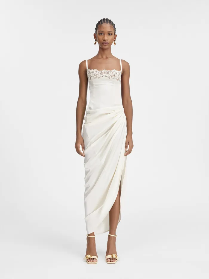 JACQUEMUS Dresses and Skirts Long Asymmetric Lingerie Dress Offwhite 8211 Women JACQUEMUS Dresses and Skirts Long Asymmetric Lingerie Dress Offwhite 8211 Women