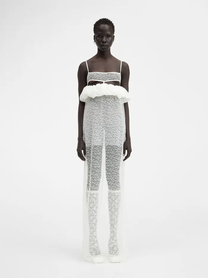 JACQUEMUS Dresses and Skirts Long Ribbon Neglig Dress White 8211 Women