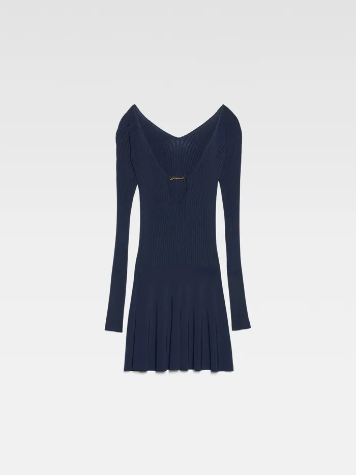 JACQUEMUS Dresses and Skirts Long Sleeve Scalloped Mini Dress Dark Navy 8211 Women