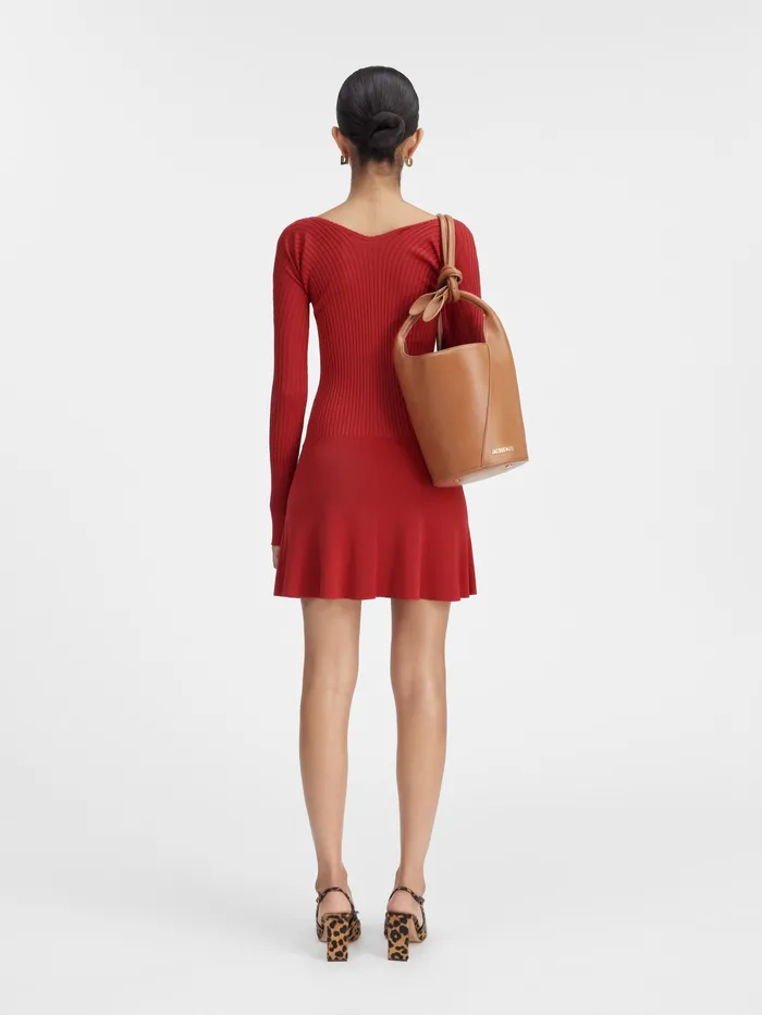 JACQUEMUS Dresses and Skirts Long Sleeve Scalloped Mini Dress Dark Red 8211 Women