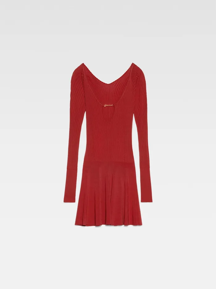 JACQUEMUS Dresses and Skirts Long Sleeve Scalloped Mini Dress Dark Red 8211 Women