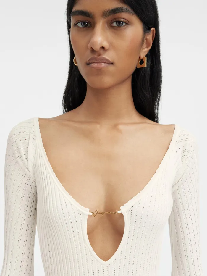 JACQUEMUS Dresses and Skirts Long Sleeve Scalloped Mini Dress Offwhite 8211 Women