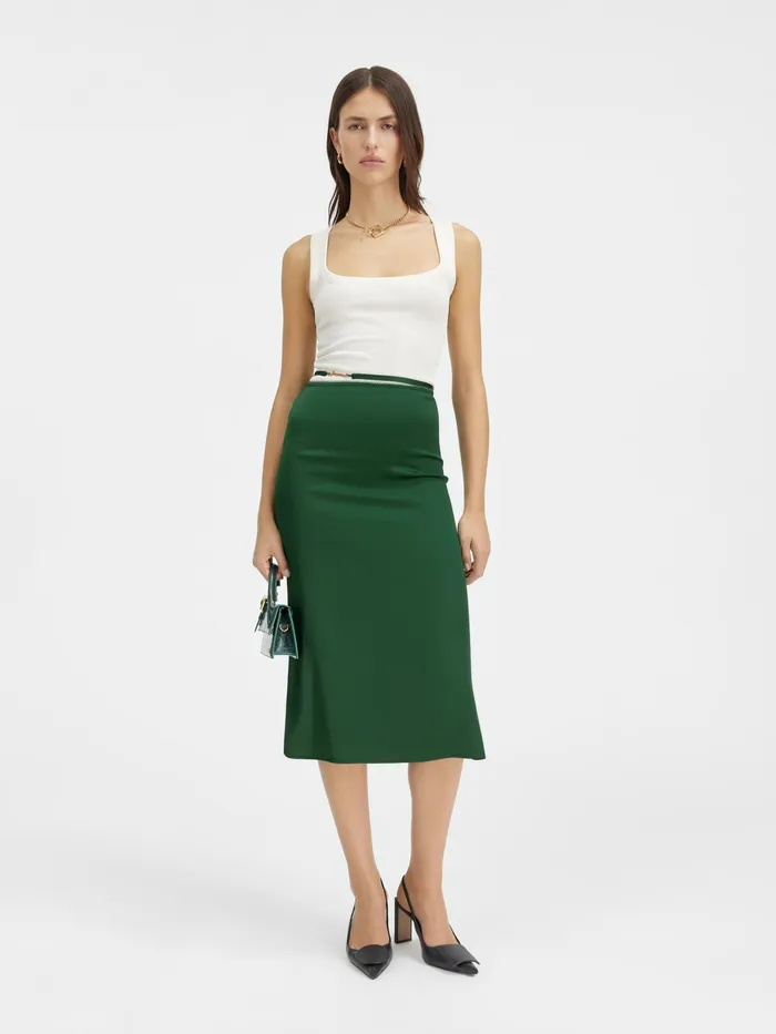 JACQUEMUS Dresses and Skirts Satin Midi Skirt Dark Green 8211 Women