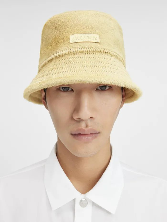 JACQUEMUS Hats PonyHair Bucket Hat Pale Yellow 8211 Men