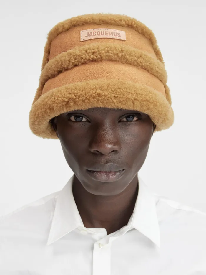 JACQUEMUS Hats Shearling Bucket Hat Camel 8211 Men
