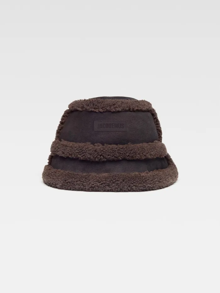 JACQUEMUS Hats Shearling Bucket Hat Dark Brown 8211 Men