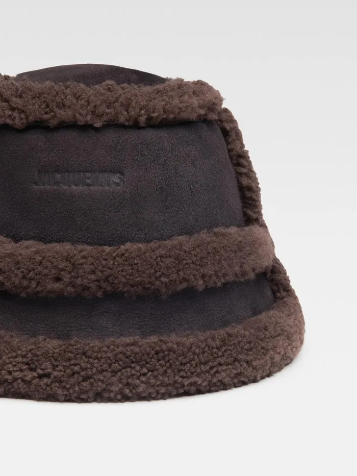 JACQUEMUS Hats Shearling Bucket Hat Dark Brown 8211 Men