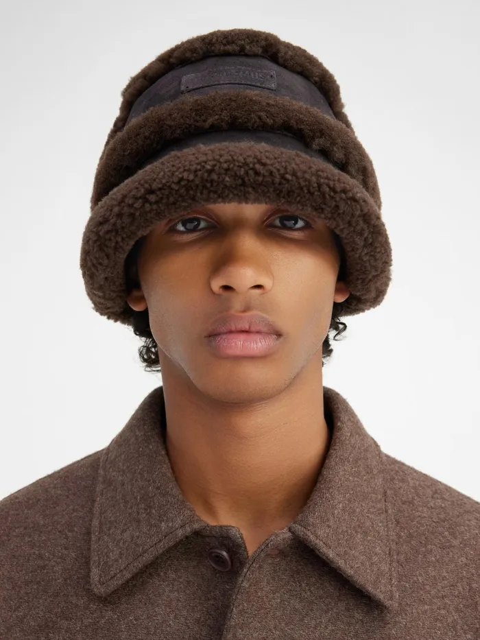 JACQUEMUS Hats Shearling Bucket Hat Dark Brown 8211 Men