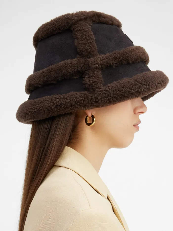 JACQUEMUS Hats Shearling Bucket Hat Dark Brown 8211 Men