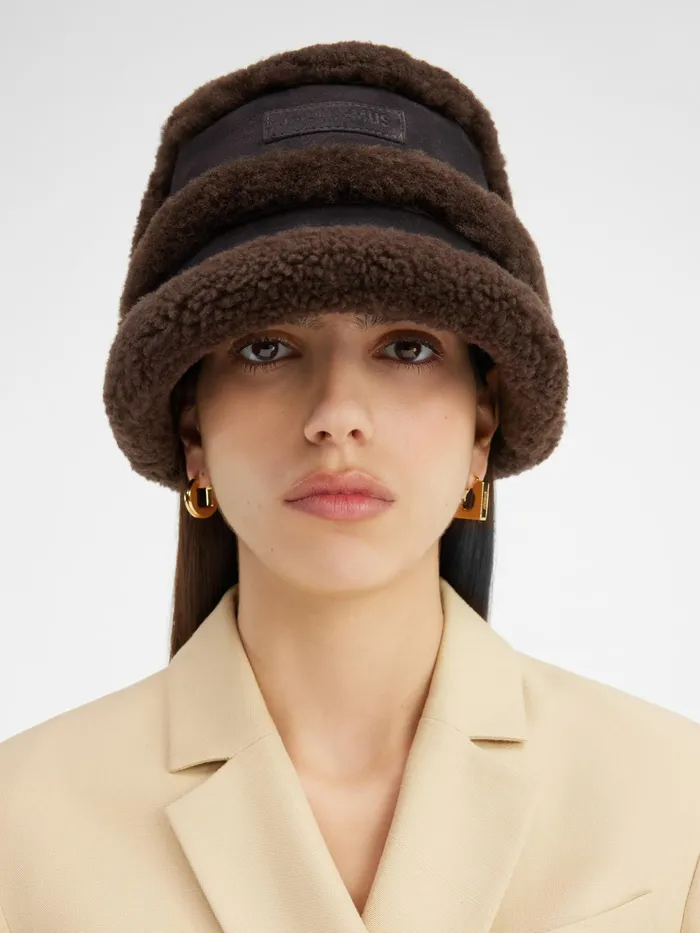 JACQUEMUS Hats Shearling Bucket Hat Dark Brown 8211 Women