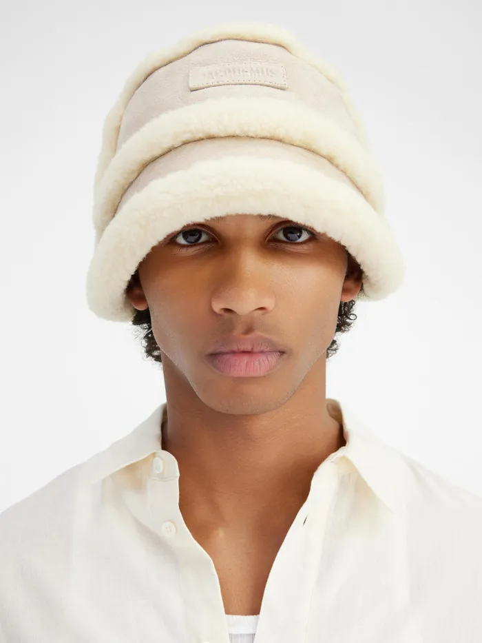 JACQUEMUS Hats Shearling Bucket Hat Ivory 8211 Men