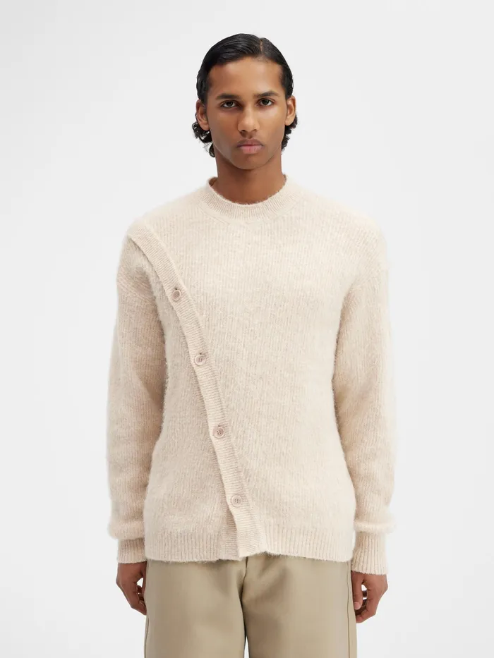 JACQUEMUS Knits Asymmetric Cardigan Beige 8211 Men
