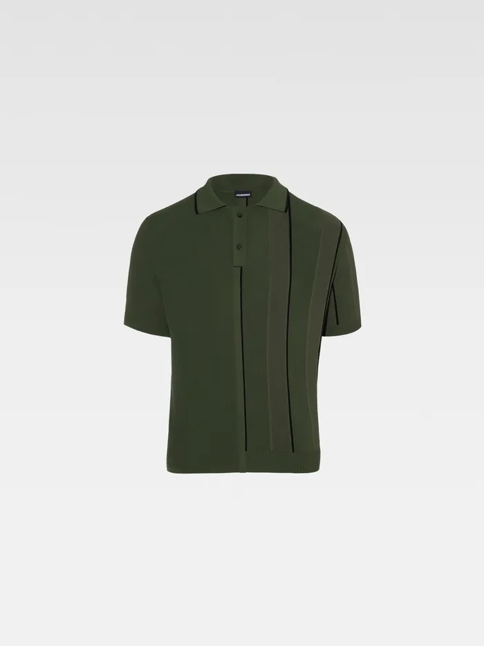 JACQUEMUS Knits Contrast Knit Polo Dark Green 8211 Men