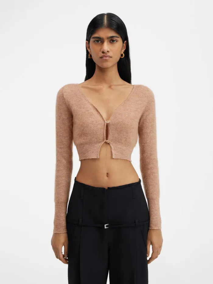 JACQUEMUS Knits Cropped Mohair Cardigan Light Brown 8211 Women