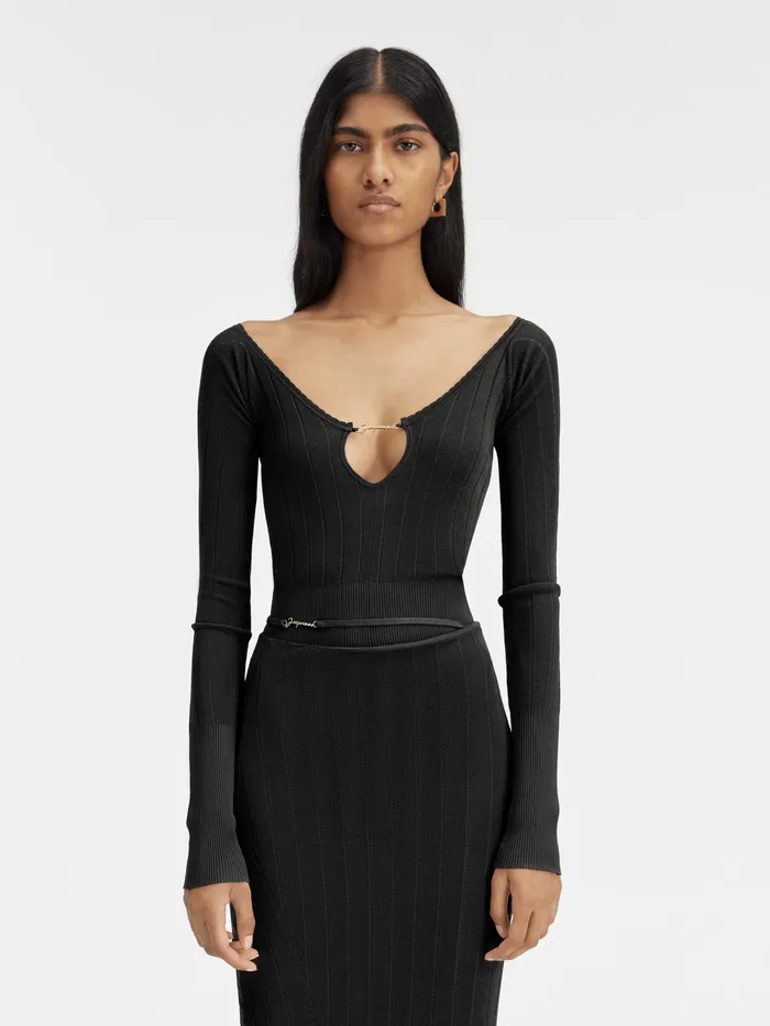 JACQUEMUS Knits Long Sleeve Scalloped Top Black 8211 Women