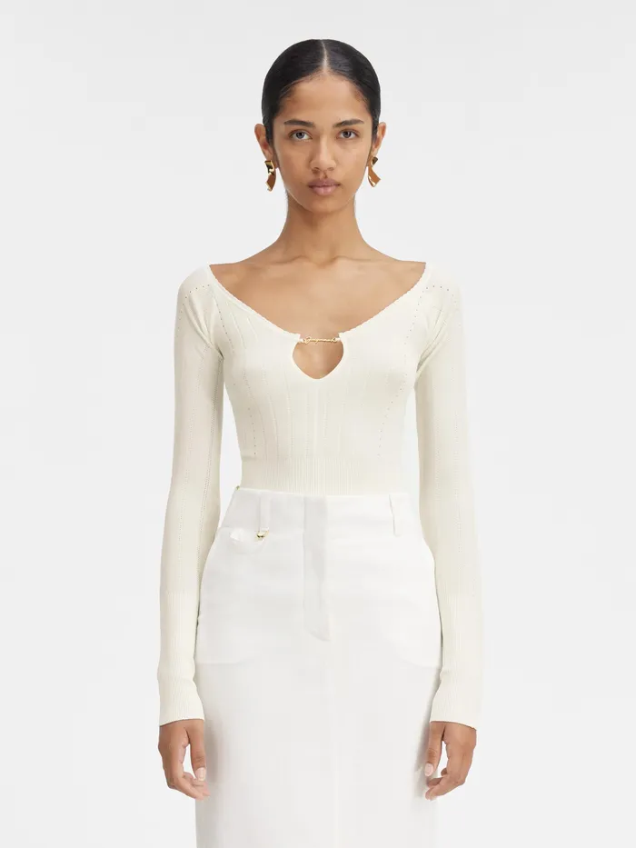 JACQUEMUS Knits Long Sleeve Scalloped Top Offwhite 8211 Women