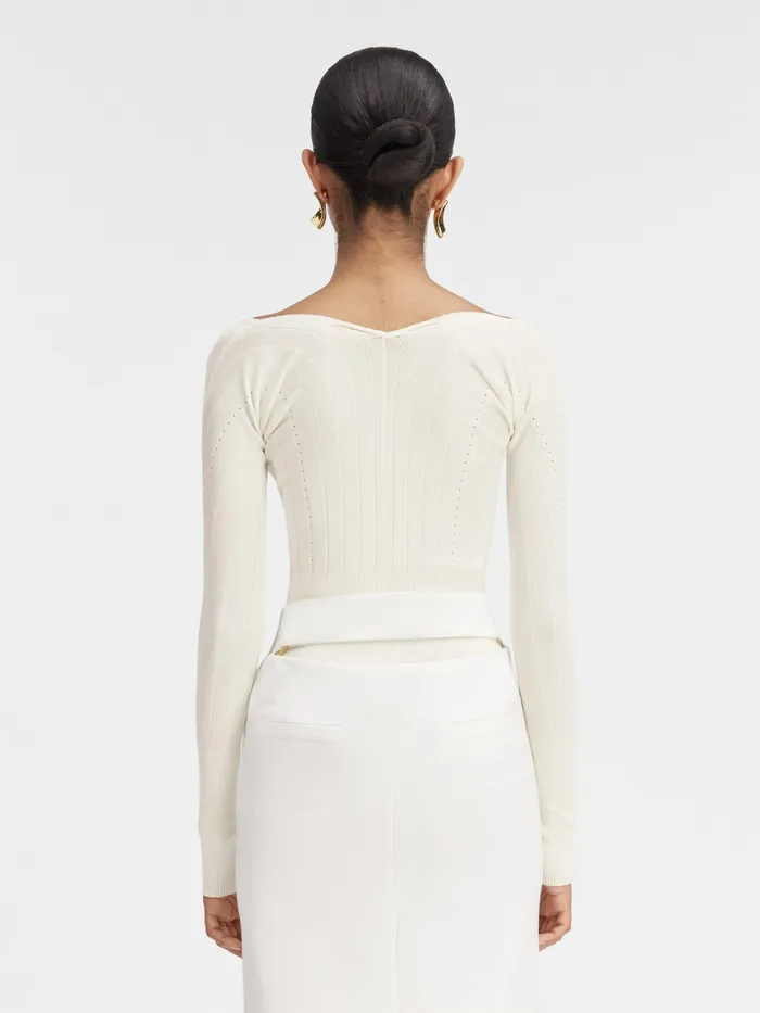JACQUEMUS Knits Long Sleeve Scalloped Top Offwhite 8211 Women