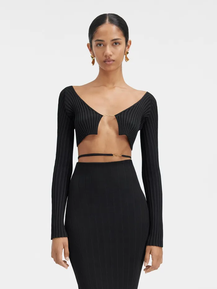 JACQUEMUS Knits Micro Charm Logo Cardigan Black 8211 Women