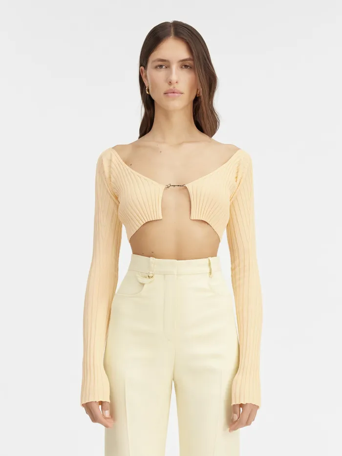 JACQUEMUS Knits Micro Charm Logo Cardigan Light Yellow 2 8211 Women