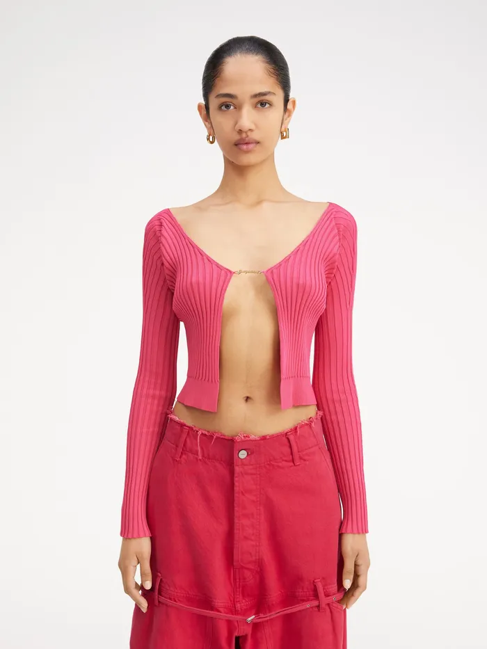 JACQUEMUS Knits Micro Charm Logo Cardigan Pink 8211 Women