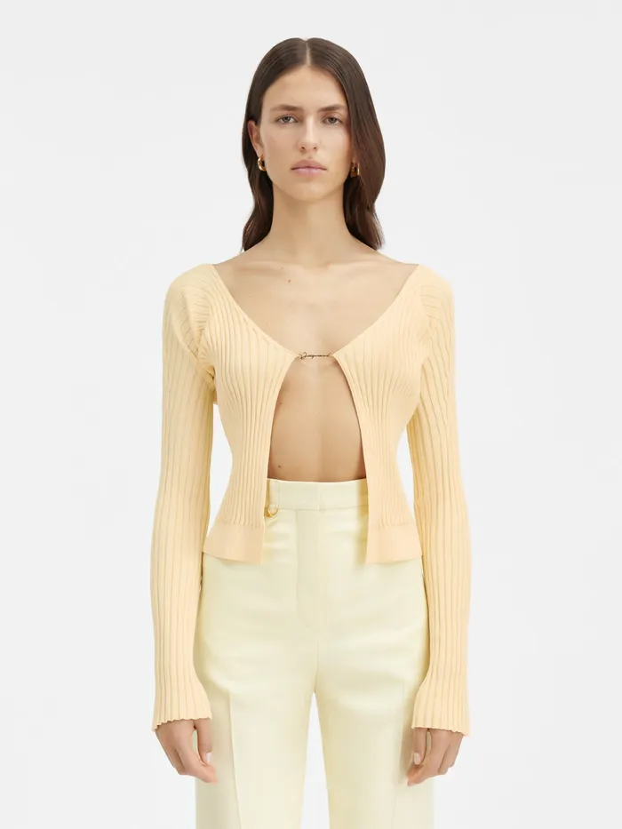 JACQUEMUS Knits Seamless Charm Logo Cardigan Light Yellow 2 8211 Women
